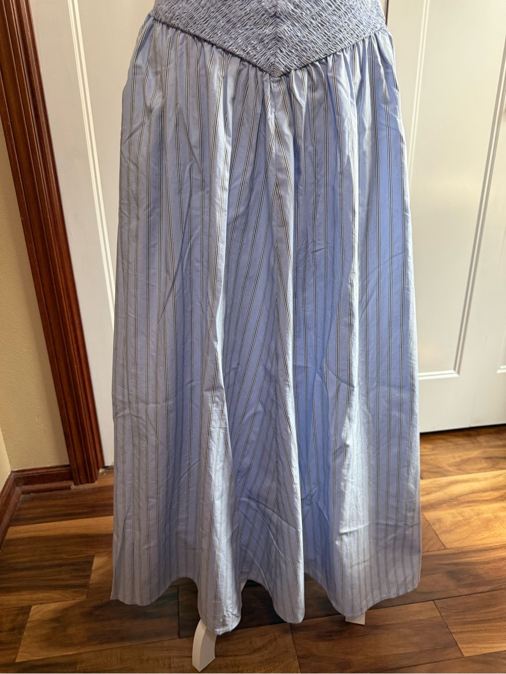 J. Crew Light Blue Halter Smocked Midi Dress in Stripe M - Picture 7 of 14
